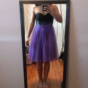 Strapless junior prom beaded purple/black dress